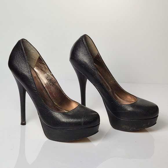 Black Leather Zigi Soho Platform Heels sz 6 'Stapl - Picture 1 of 8